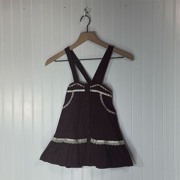 Vintage Gunne Sax Jeunes Filles Burgundy Cord Jumper Dress Sz 5 USA Cottagecore - Picture 1 of 8